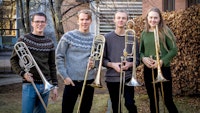 Gruppebilde av Nordic Trombone Quartet foran NMH