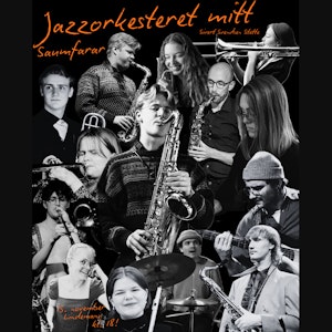 Kollasj av masse musikere i svart-hvitt, med overskriften «Jazzorkesteret mitt» av Sivert Stette.