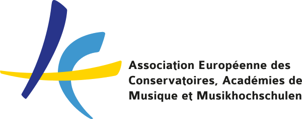 Three lines crossing each other and a text reading "Association Européenne des Conservatoires, Académies de Musique et Musikhochschulen".