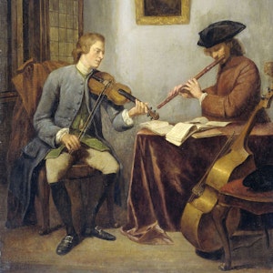 Maleri av fløytist og fiolinist fra Barokken