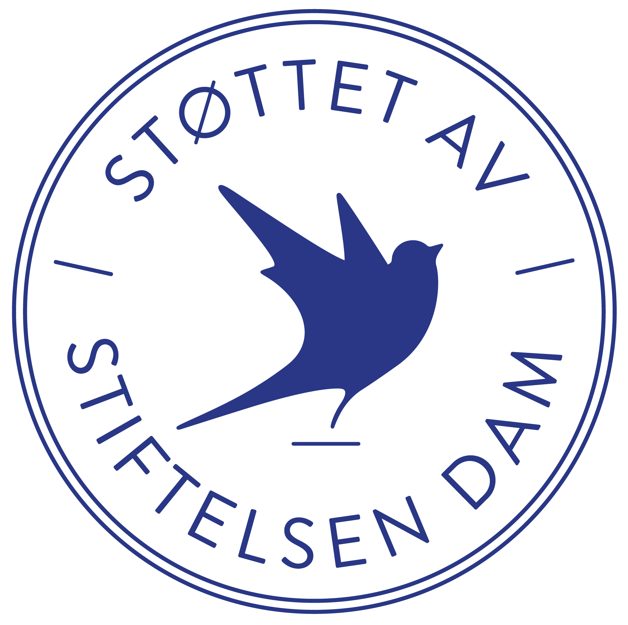 Logo som viser Dams logo og teksten Støttet av stiftelsen Dam
