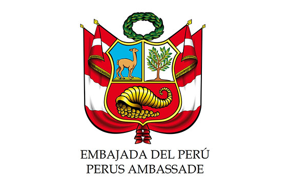 Logoen til Perus ambassade, med teksten «Embajada del Perú. Perus ambassade.»