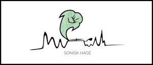 Sonisk hage-logoen som er en tegning av en grammofon som ser ut som en blomst, samt streker som ser ut som lydbølger.