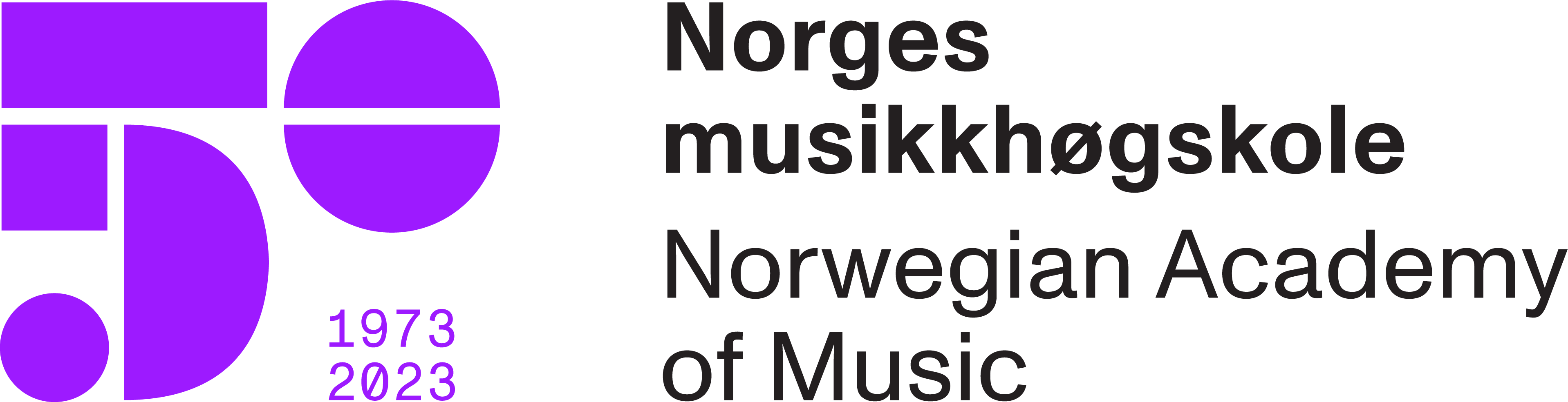 Lilla og svart jubileumslogo for NMH på transparent bakgrunn