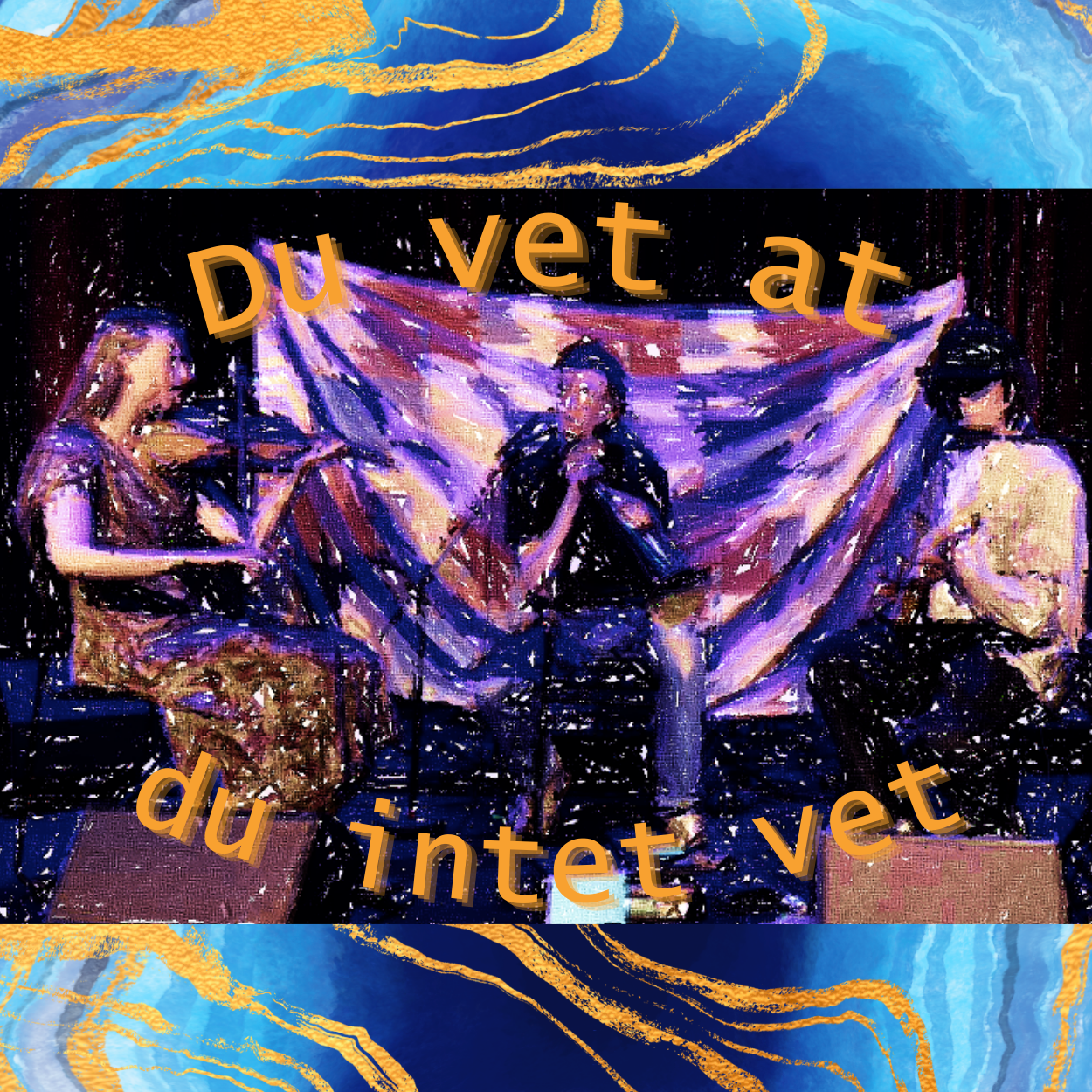 Bandbilde av Du vet at du intet vet som står på scenen foran stort sceneteppe, med Serendip-grafikk.