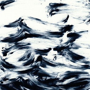 Grafisk mønster i svart-hvitt som ligner på bølger i store penselstrøk.