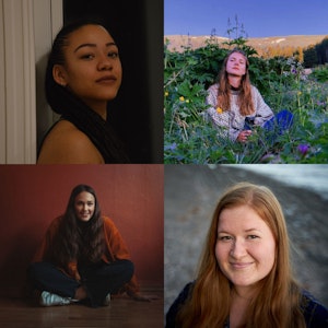 Fire bilder av fire ulike studenter som smiler inn i kameraet. Bildene er satt sammen til ett