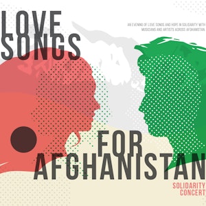 Grafisk profil for Love Songs for Afghanistan, med to profilsilhuetter, grønn og rød, som ser mot hverandre.