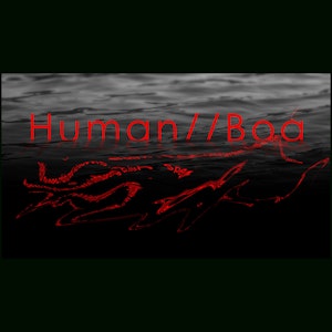 Plakat til konserten Human//Bog under NMH på skrå høsten 2022. Rød tekst med konserttittel over svart, bølgete bakgrunn.