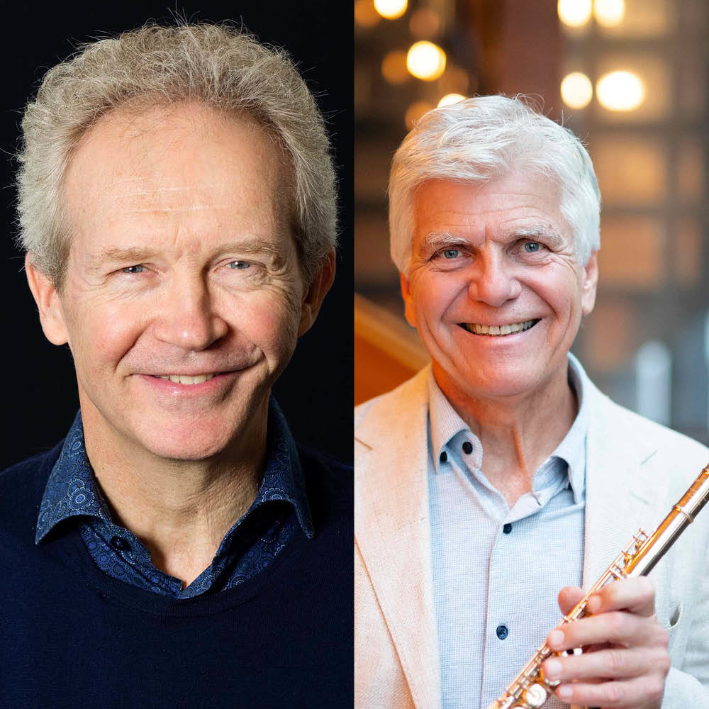 Kollasj av Vebjørn Anvik og Tom Ottar Andreassen med fløyte.