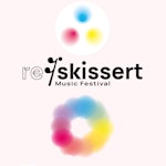 Plakat til festivalen Reskissert. Lyserosa bakgrunn med primærfarger i grafiske mønstre.