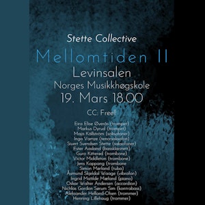 Plakat til konserten med Stette Collective, i turkise og svarte farger. Står tid, sted og medvirkende i tekst.