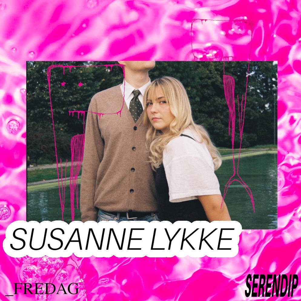 Artist Susanne Lykke med bandnavn og Serendip-grafikk, samt teksten "fredag" og "Serendip".