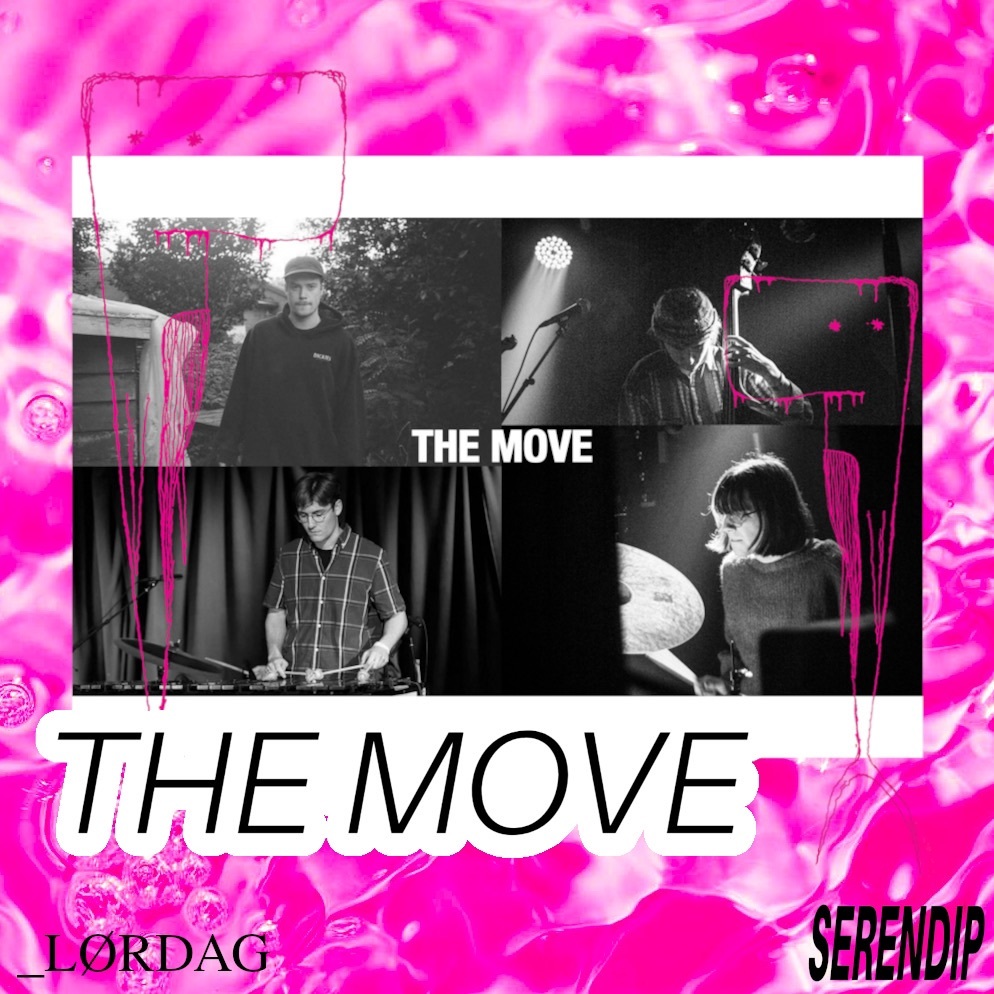 Bandbilde av bandet The Move med rosa Serendip-grafikk.