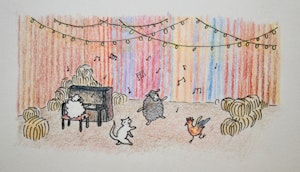 Illustrasjon av Cora Durmann - dyr som danser og spiller musikk