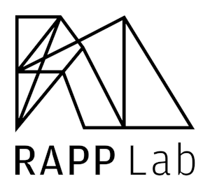 Logoen til RAPP Lab med navnet til prosjektet i tekst og streker som danner noe som ligner en geometisk figur.