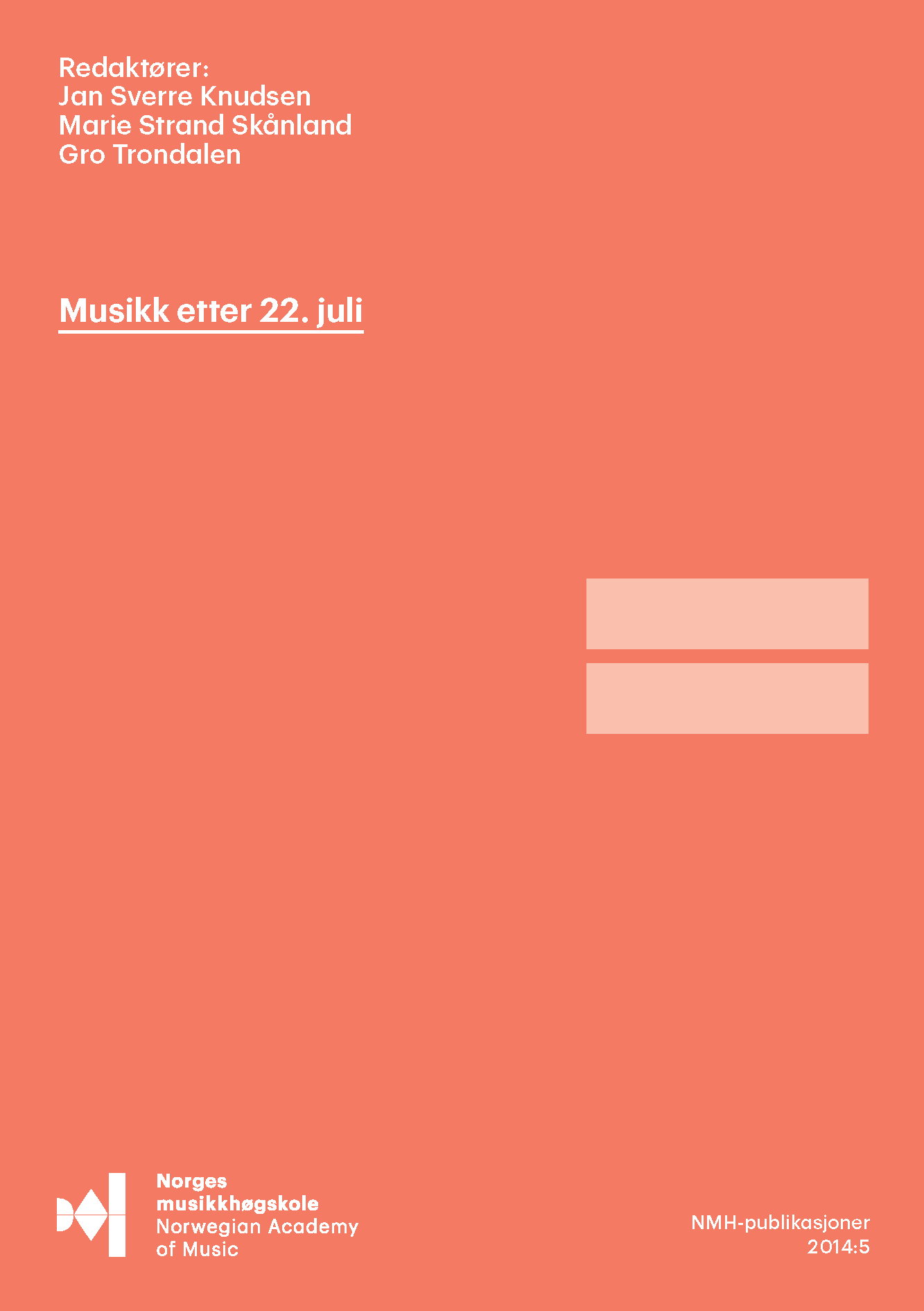 Forsiden til "Musikk etter 22. juli" av redaktørene Jon Sverre Knudsen, Marie Strand Skånland og Gro Trondalen.